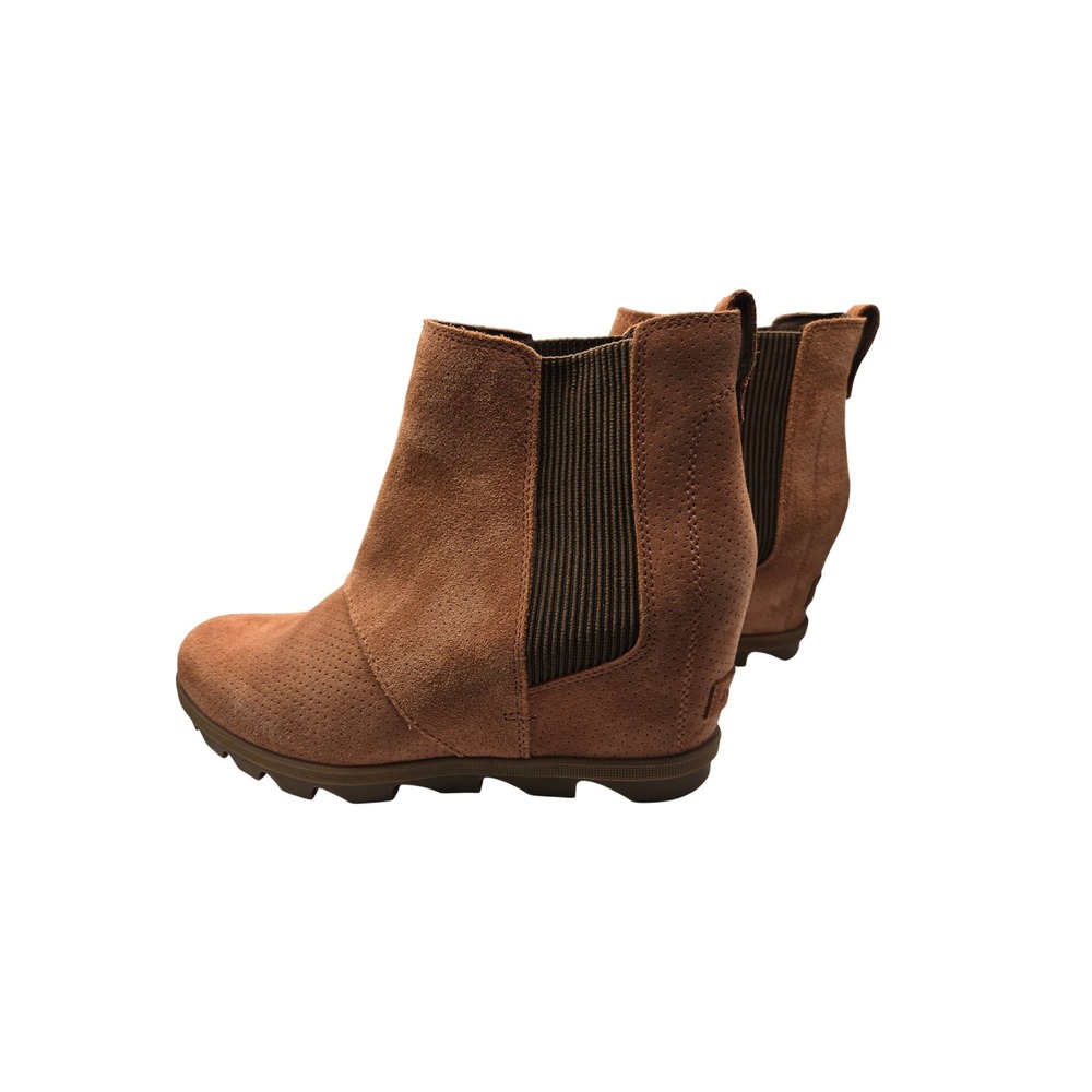Sorel Joan of Arctic Wedge Ankle Boots Brown Suede Chelsea Booties Womens